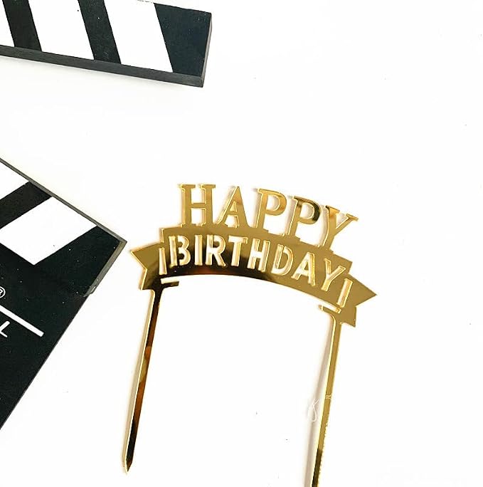 Gold Birthday Cake Topper, 6pcs Acrylic Birthday Cake Toppers Happy Birth Cake Toppers for Decorations Gold Topper for Girls Women's Party Decorations