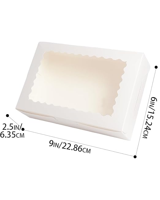 qiqee 100Pcs White Cookie Box with Window 9"x6"x2.5" Pastry Macaron Bakery Box for Packaging