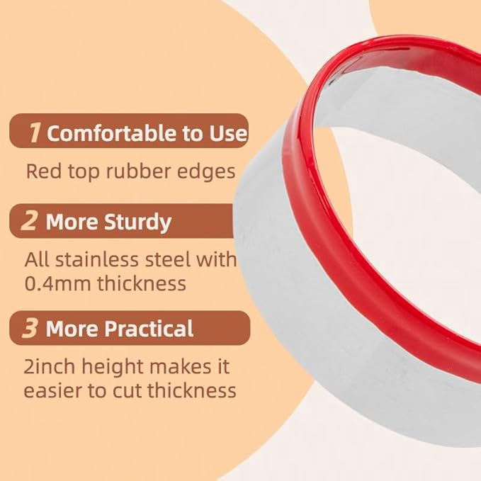 4 Inch Round Cookie Cutter with Red Top Rubber Protection, Large Circle Biscuit Cutter, Metal Cookie Cutter