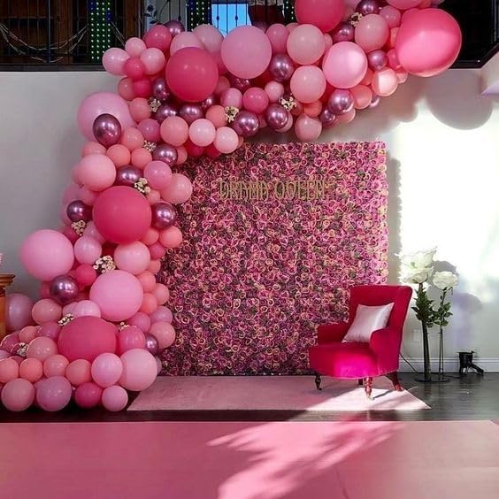 Pink Balloon Arch Kit, 152Pcs Hot Pink Metallic Pink Shades of Pink and Confetti Balloon Garland kit, Different Size Balloons for Girl Birthday Baby Shower Princess Wedding Party Decorations