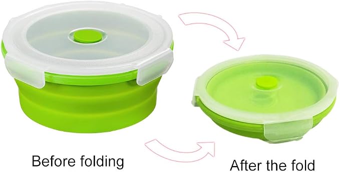 URBEST Collapsible Bowls, Silicone Food Storage Containers with Lids for Camping, Set of 4 Round Silicone Lunch Containers, Microwave and Freezer Safe (greener， 4)