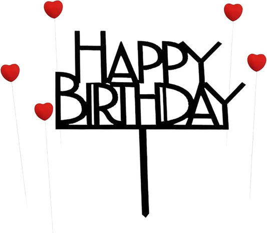 Happy Birthday Cake Topper Birthday cake Topper Decoration Supplies Party decoration (Black D)