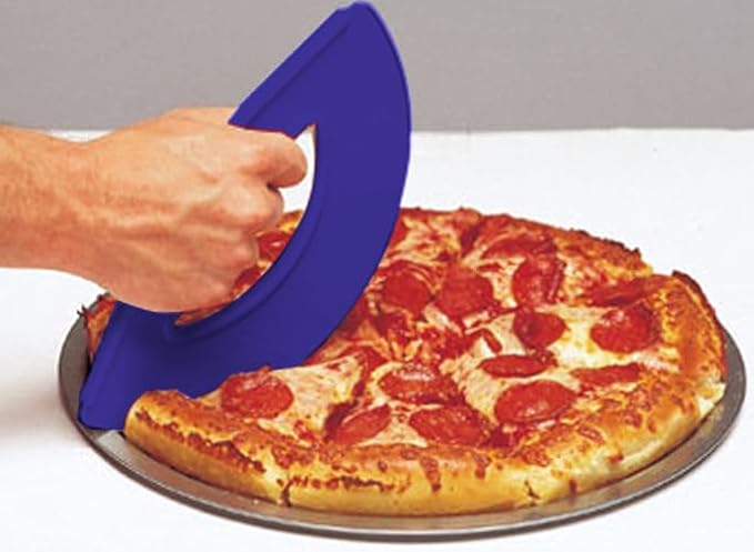 Rock'n Roll Pizza Cutter, Plastic, Non-Stick, Rocking, 9 inch, Easy Clean, Dishwasher Safe, Handheld Pizza Slicer, Easier Slicing Tool, Baking, Pastry Bread Cutting Knife, Made in USA, Cobalt Blue