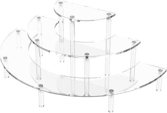 Dooiclear 3 Tier Acrylic Display Risers, Half Moon Cupcake Stand, Clear Perfume Organizer, Dessert Stand for Display, Clear Display Stand for Food, Cupcake, Perfume, Collections