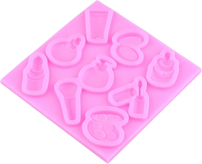 ZiXiang Makeup Theme Silicone Molds Lipstick Perfume High Heel Fondant Molds Nail Polish Eyelash Curler Eye Shadow Chocolate Mold for Cake Decorating Cupcake Topper Candy Resin Gum Paste Set Of 4