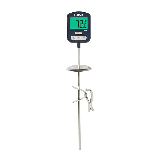 Taylor Digital Premium High Heat Resistant Candy Thermometer, Meat, Deep Fry, Brewing, and Craft Thermometer, with pan/Kettle Clip and Heat Shield, Backlit Display, and Includes 1 CR2032 Battery, Navy
