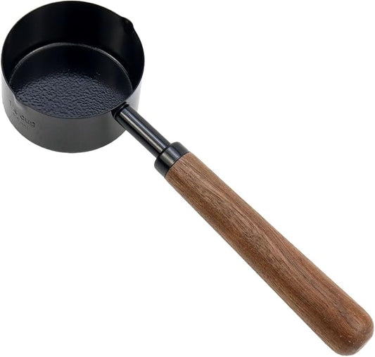 1pcs 1/4 Cup Measuring Cup with Wooden Handle Stainless Steel Measuring Scoop 60ml Measuring Spoon Black 1/4 Measuring Cups for Baking Cooking Wet and Dry Ingredients (60ml)