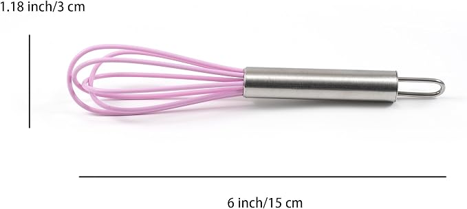 Mini Whisks 6 inch 4Pcs silica gel stainless steel Whisk, Hand Egg Mixer for Flour Cake Egg, Kitchen Cooking Baking Use Whisk (purple)