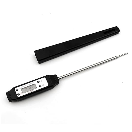 Meat Thermometer, Digital Food Thermometer Instant Read with 120mm Long Probe, Automatic Calibration, Kitchen Cooking Thermometer for BBQ, Grill, Deep Fry, Water Temperature (Black)