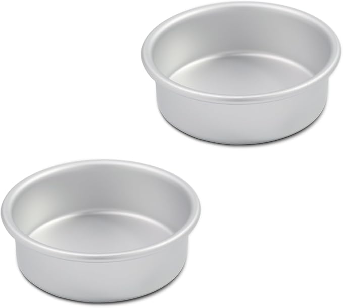 6 x 2 Inch Heart Shaped Cake Pans Set of 2, Aluminum Heart Cake Tin, Baking Cake Pan for Wedding, Party, Family Occasions, Chocolate, Bread. (Round, 5×2 Inch Round Cake Pan, Set of 2)