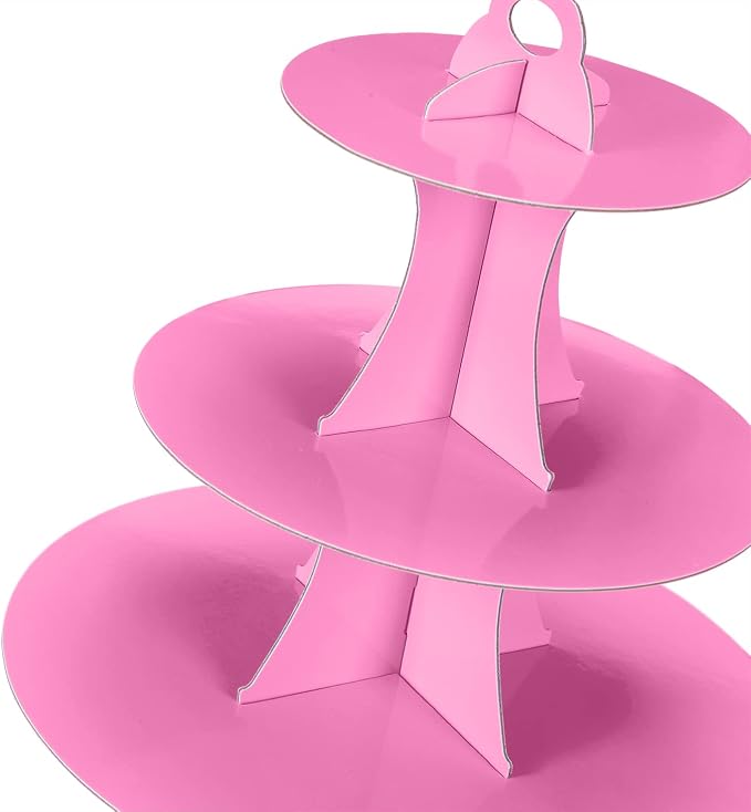 YLDW Cupcake Stand 2Pcs, 3-Tier Cupcake Stand Display, Cardboard Cup Cake Tower Stand, Disposable Dessert Stand for Birthday Tea Party Baby Shower Treat Decorations, Pink