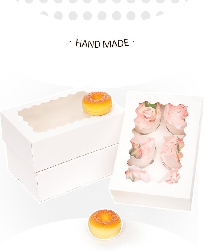 qiqee Auto-pop Up Cupcake Boxes with Window White 100PCS 6 Count Cupcake Box 9.4"x6.1"x3" Cupcakes Carrier, 6 Cupcake Containers