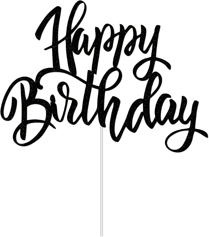 Happy Birthday Cake Decorations, Gold Double-Sided Glitter Letters, Birthday Party Supplies, Cake Topper Decorations (Black)