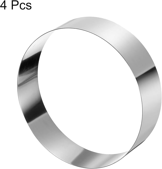 HARFINGTON 4PCS Round Cake Ring 8 x 2 Inch Seamless Stainless Steel Pastry Mousse Dessert Ring Mirror Coating for Baking Cooking Making Tool