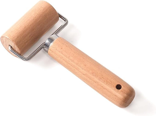 Wooden Dough Roller Small Single Wheel Handheld Rolling Pin for Pastry Pizza Baking Handmade Beechwood Kitchen Tool(5.91 x 2.76Inch)