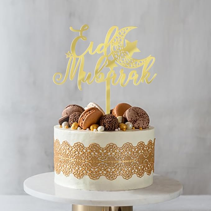 Acrylic gold Eid mubarak Cake Topper, Muslim Islam Eid Festival Party Decorations - Wedding/Baby Shower/Birthday Party Decorations