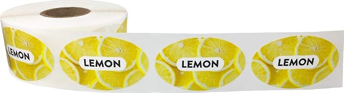 Lemon Grocery Store Food Labels 1.25 x 2 Inch Oval Shape 500 Total Adhesive Stickers