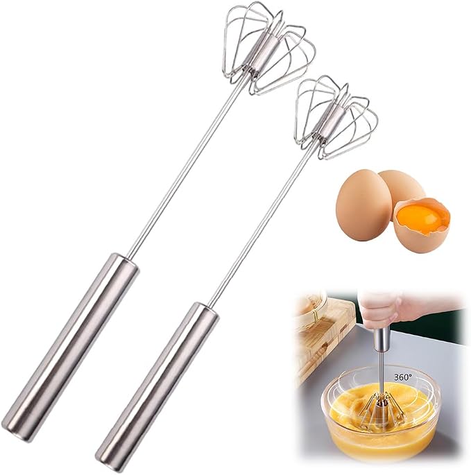 Stainless Steel Semi-Automatic Whisk, 2025 New Egg Whisk Hand Push Rotary Blender, Manual Mixer Stirrer Kitchen Tool for Blending, Whisking, Beating, Stirring (10in+12in)
