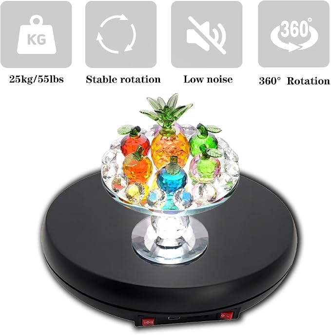 JAYEGT Multicolor LED Light Motorized Rotating Display Stand , 10 inch /55lbs Load, 360° Electronic Photography Turntable for Product Shows, Jewelry, Crystal Art (Black / 5 Colors Light / Wired)