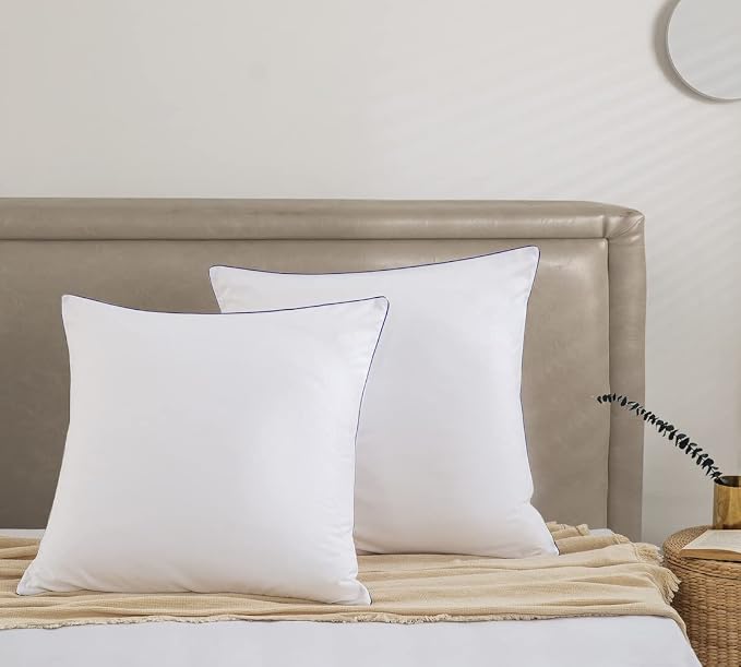DAUAOTO Euro Shams 26"x26" Square Pillow Cushion Cover 2 Pieces Set Microfiber (White with Decorative Navy Piping)