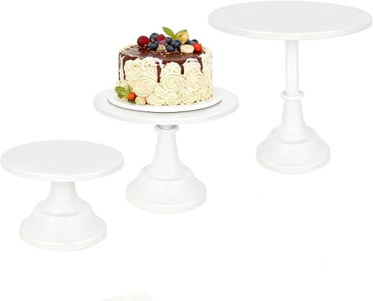 3 Pack Metal Cake Stand, 8 10 12 Inch Tiered Display | White finish, Pedestal base, Stackable setup, Wedding reception, Birthday party, Baby shower, Candy bar, Buffet table