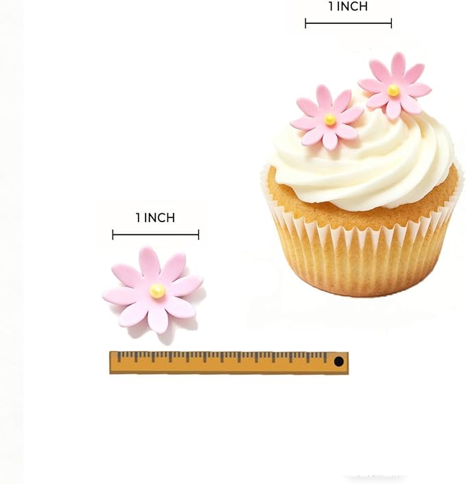 108 Count Edible Flower Cake Decorations, Small Edible Flowers, Sugar Flowers, Cakes & Cupcakes Toppers, Edible Dessert Decorations (0.8 Inch) (8 Petals Pink)