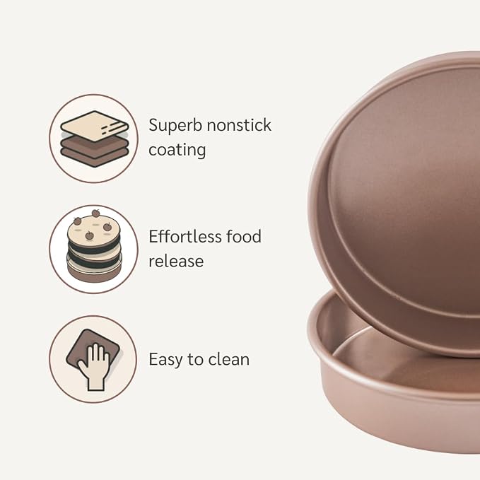 HAPPIELS 9in Raund Cake Pan 2-Pack Nonstick, PFOA & BPA Free | Quality Non Stick 9 inches Layer Circle Cake Pan 2 inches Deep | Best 9in Baking Pan Nontoxic | 9inch 9inches Cake Pans Set