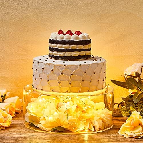 Sintuff 3 Pcs Acrylic Cake Stand with LED Lights 8'', 10'', 12'' Clear Fillable Cake Riser Round 3 Tier Case Box for Wedding Birthday Holiday Party Food Display, 3 Sizes