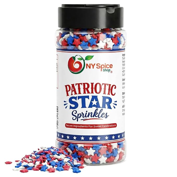 NY Spice Shop Red White & Blue Star Sprinkles - 3 Ounce Patriotic Sprinkles