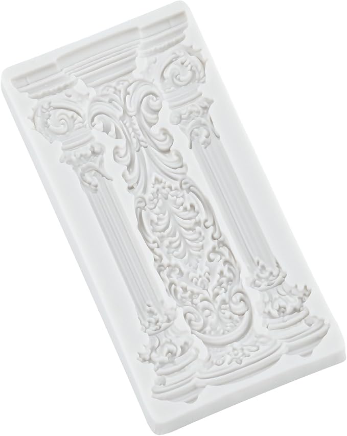 European Vintage Roman Column Silicone Mold Baroque Relief Pattern Pillar Fondant Molds for Cake Decorating Cupcake Topper Candy Polymer Clay Chocolate Gum Paste