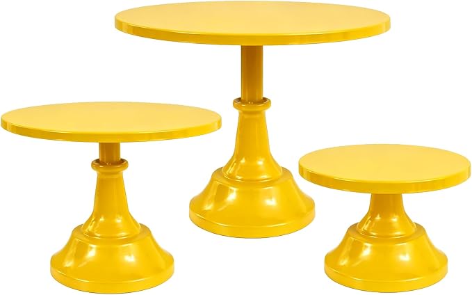 3 Pcs Cake Stand Set Metal Round Cake Holder Cupcake Stands 8/10/12 inch Yellow Dessert Display Stands Dessert Table Decorations for Birthday Parties, Baby Shower,Wedding Banquets and Anniversary