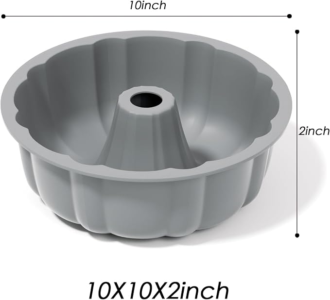 SOV silicone cake pan, silicone Cake Molds, Bakeware Non Stick 10 inch Pan for Jello,Gelatin,cake, Silicone Baking Molds for Cakes, Round Baking Pan (2 packs+ grey)