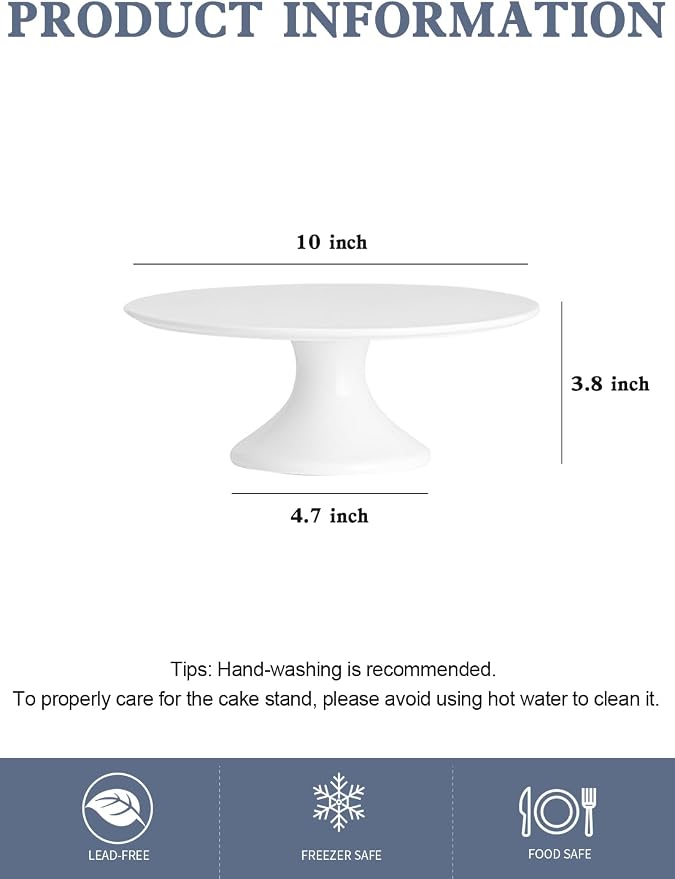 Kanwone 10-Inch Porcelain Cake Stand, Cake Plate, Dessert Stand, Cake Stand for Party, Home Decorating Stand, White