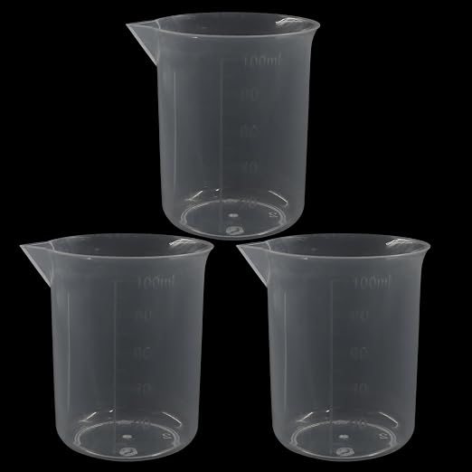 3 Pack 100ml Transparent Plastic Beaker, Small Plastic Measuring Cup with Graduated Scale and Pouring Spout for Kitchen, Lab, DIY, Epoxy Resin