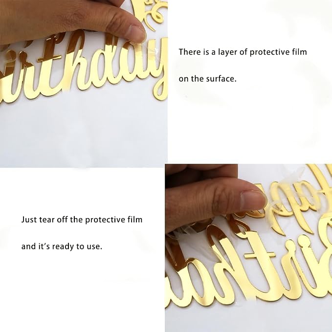 Happy Birthday Cake Topper Mirror Acrylic Cake Topper Side Cake Topper Gold Cake Insert Cake for Birthday Party (Pink-4(4.3 * 5.9in))