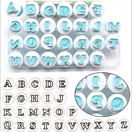 Hoypeyfiy 26PCS/Set Cookie Stamp Impress Cookie Cutters Alphabet Letter and Number Cake Biscuit Mold Shape DIY Cookie Biscuit Alphabet Cake Tool Embosser Cutter (Upper Case Shape)
