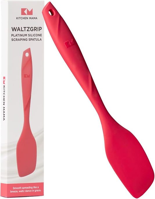 Kitchen Mama WaltzGrip Platinum Silicone Scraping Spatula, Red | Heat Resistant, Seamless, Non Stick, Flexible Bowl Scraper, For Mixing, Baking, Stirring