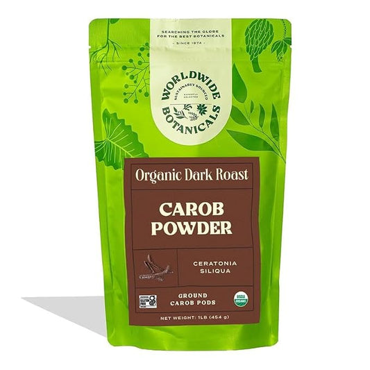 Worldwide Botanicals Organic Carob Powder, Dark Roast – 1 lb – Caffeine Free Cocoa Alternative – Low Fat Super Food with Natural Sweetness– Gluten Free, Kosher, 16 ounces