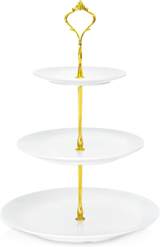 Lucky Will White Tiered Dessert Serving Tray for Kid's Party Supplies Favors 3 Tier Cupcake Cake Stand for Birthday Tea Afternoon Halloween Christmas Candy Bar