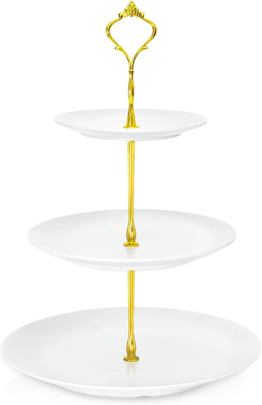Lucky Will White Tiered Dessert Serving Tray for Kid's Party Supplies Favors 3 Tier Cupcake Cake Stand for Birthday Tea Afternoon Halloween Christmas Candy Bar