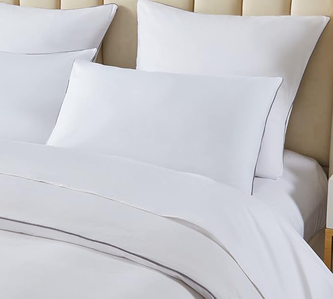 DAUAOTO King Bedding Set Microfiber - 1 Duvet Cover + 2 Pillow Shams, White with Decorative Grey Piping