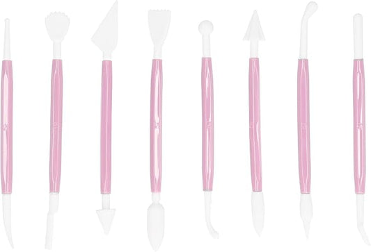8PCS Carving Knife Baking Craft Tool Fondant Sculpting Tool Plastic Cake Decorating Pens Cake Decorating Kit Cutting Blade Pick Tool Cake Pastry Carving Cutter for Bakery (Pink OPP bag)