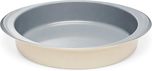 9 Inch Nonstick Round Cake Pan with Handle, Ceramic Coating PFOA PFAS PTFE Free, Aluminized Steel, Oven Safe 550°F, Dishwasher Safe, For Layer Cakes Cheesecakes and Brownies (Sunshine Cream)