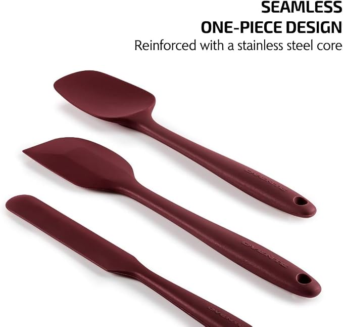 OVENTE Silicone Spatula Set of 5, Food Grade Rubber Spatula with High Heat Resistant, BPA-Free and Dishwasher Safe, Nonstick Kitchen Utensils for Baking, Cooking and Mixing, Red SP12305R