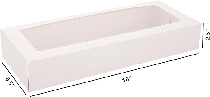 RIFMEAE 20-Pack 16" x 6.5" x 2.5" Cookie Boxes with Window, White Bakery Boxes, Strawberry boxes, Long Treat Boxes for Strawberries and Pastries