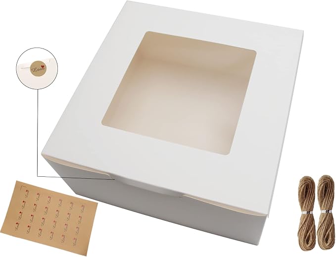 White Bakery Boxes 10x10x5 Inch - 10Pack Window Gift Boxes