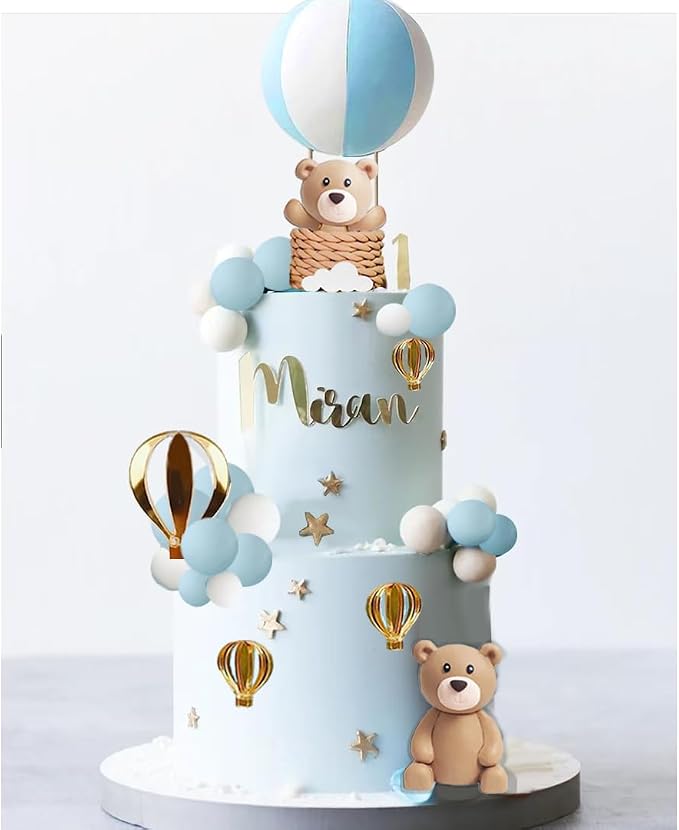 Bear Cake Topper White Cloud Hot Air Balloon Cake Decor