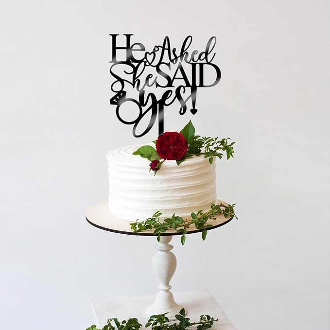 He Asked She Said Yes Cake Topper - Acrylic Diamond Ring Cake for Wedding Engagement Theme Party Cake Decorations, Bridal Shower Engagement Party Decoration Supplies