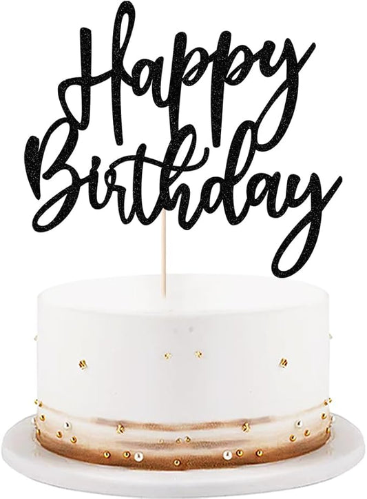 Glitter Happy Birthday Cake Topper - Suitable For Party Decoration, Anniversary/Birthday (Black)