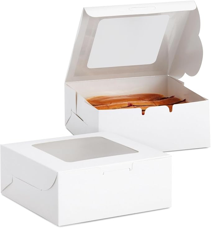 Juvale Bakery Boxes with Window - 6 x 6 x 2.5 in, White, 50 Count - Bulk Pastry & Dessert Boxes To Go & Treat Containers for Cupcakes, Cookies & Pastries